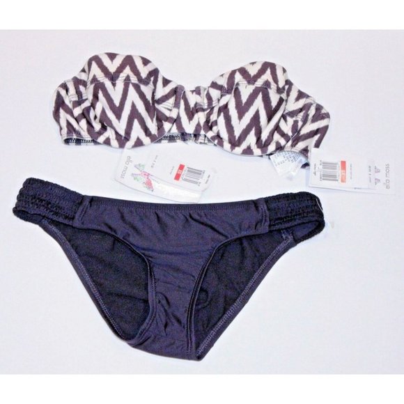 $113 ELLA MOSS Mazzy Swim BANDEAU Bikini Top & Retro BOTTOM Black White ( XS ) - Picture 1 of 1